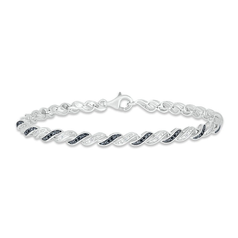 Main Image 1 of Black & White Diamond Bracelet 1/4 ct tw Round-cut Sterling Silver 7.5"