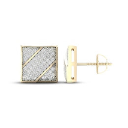 Men's Diamond Square Stud Earrings 1/4 ct tw Round-cut 10K Yellow Gold