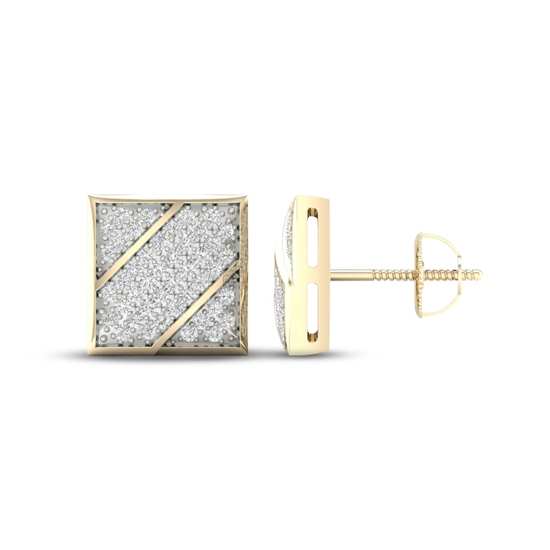 Main Image 1 of Men's Diamond Square Stud Earrings 1/4 ct tw Round-cut 10K Yellow Gold