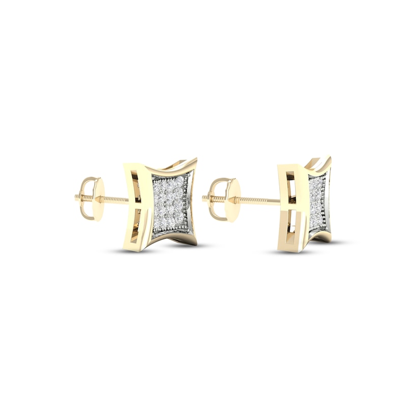 Men's Diamond Square Earrings 1/10 ct tw Round-cut 10K Yellow Gold