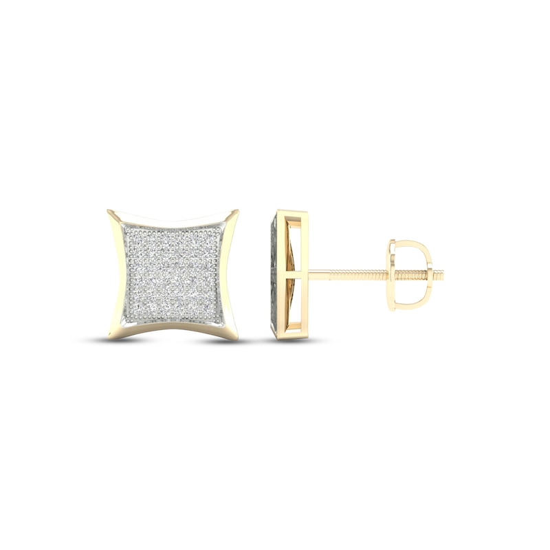 Main Image 1 of Men's Diamond Square Earrings 1/5 ct tw Round-cut 10K Yellow Gold