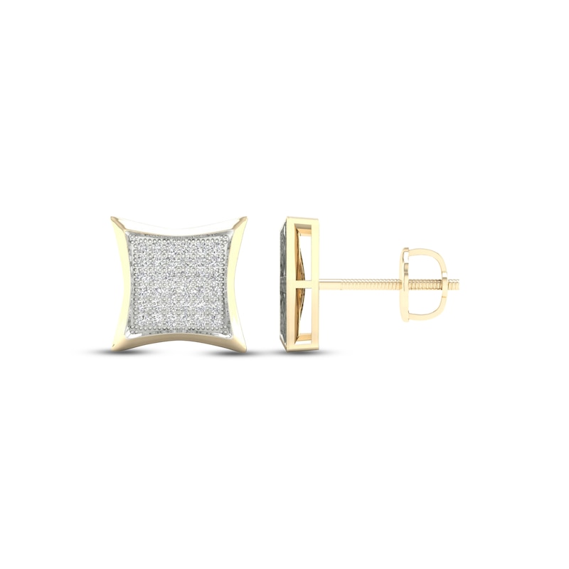 Men's Diamond Square Earrings 1/5 ct tw Round-cut 10K Yellow Gold