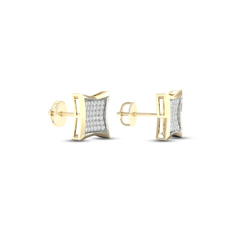 Main Image 2 of Men's Diamond Square Earrings 1/5 ct tw Round-cut 10K Yellow Gold