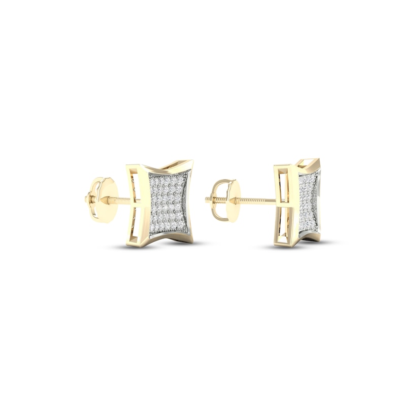 Men's Diamond Square Earrings 1/5 ct tw Round-cut 10K Yellow Gold