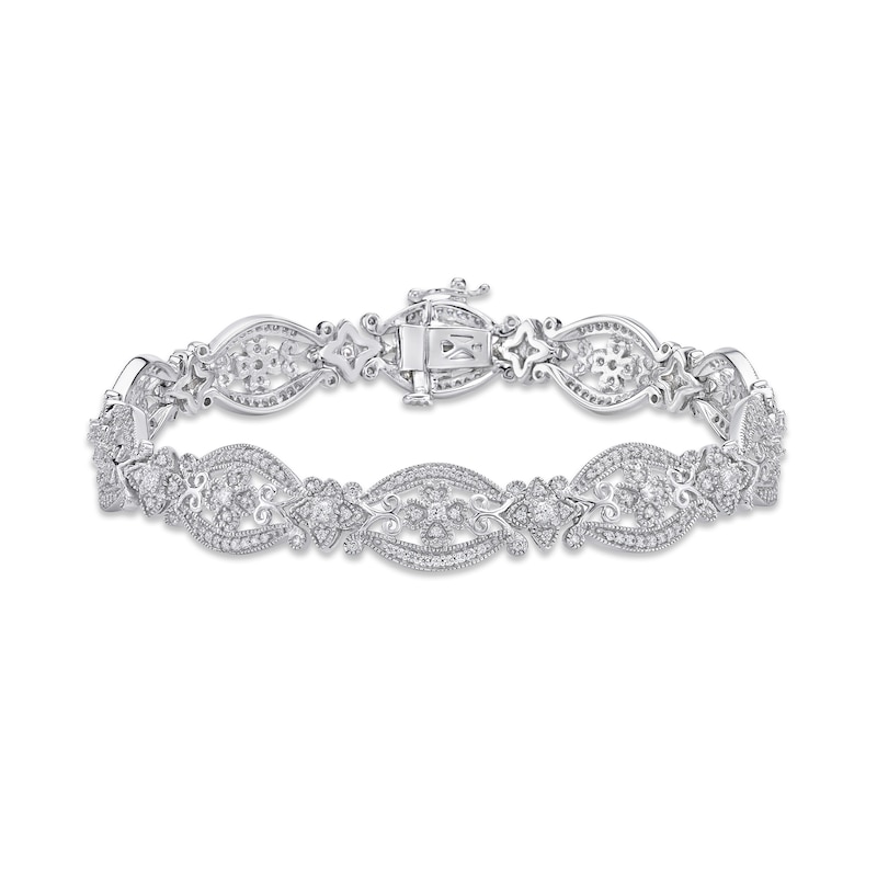 Main Image 1 of Diamond Filigree Bracelet 1-1/2 ct tw Round-cut Sterling Silver 7.25"