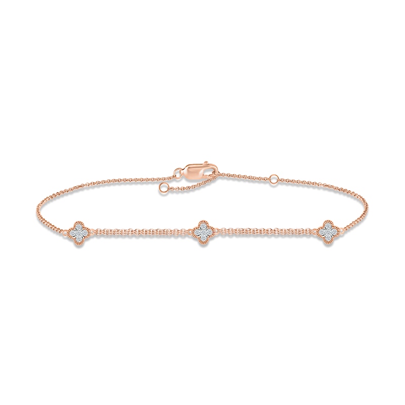 Main Image 1 of Diamond Clover Bracelet 1/6 ct tw Round-cut 10K Rose Gold 7.5"
