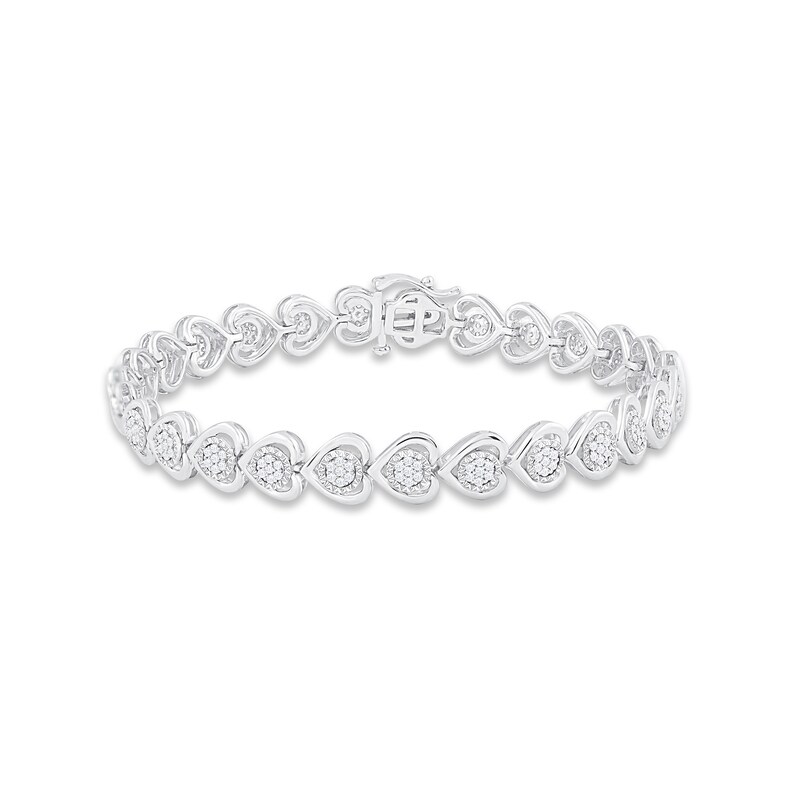 Diamond Heart Bracelet 1 ct tw Round-cut Sterling Silver 7.25"