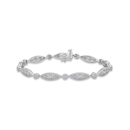 Diamond Filigree Bracelet 1-1/2 ct tw Round-cut Sterling Silver 7.25"
