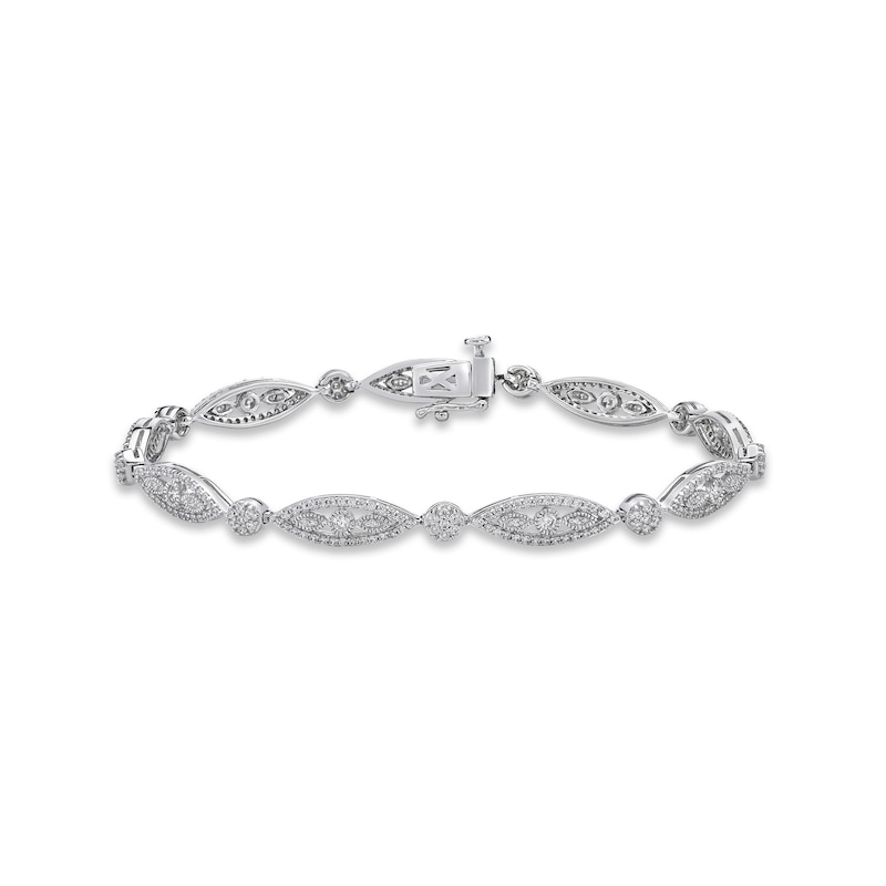 Main Image 1 of Diamond Filigree Bracelet 1-1/2 ct tw Round-cut Sterling Silver 7.25"