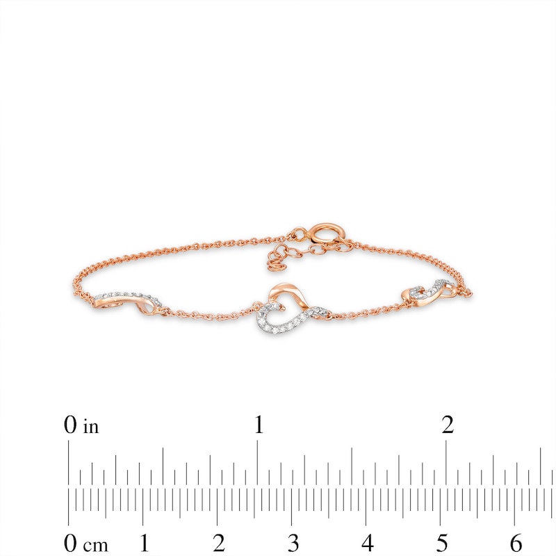 Main Image 3 of Diamond Heart Station Bracelet 1/15 ct tw Round-cut 10K Rose Gold 7.5"