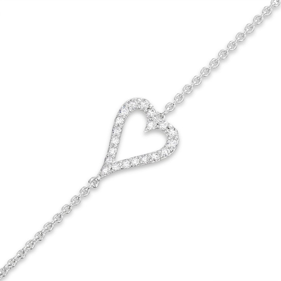 Diamond Heart Bracelet 1/8 ct tw Round-cut Sterling Silver 7.5"