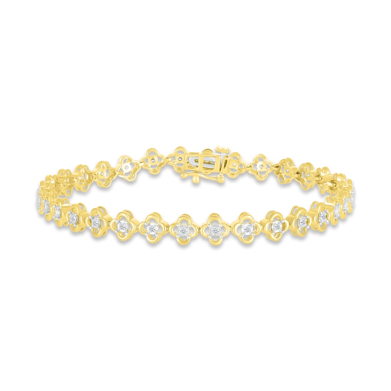 Main Image 1 of Diamond Flower Line Bracelet 1/3 ct tw Round-cut 10K Yellow Gold 7"