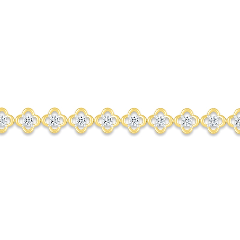 Main Image 2 of Diamond Flower Line Bracelet 1/3 ct tw Round-cut 10K Yellow Gold 7"