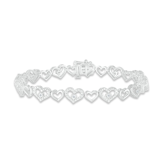 Diamond Heart Bracelet 1/10 ct tw Round-cut Sterling Silver 7.25"