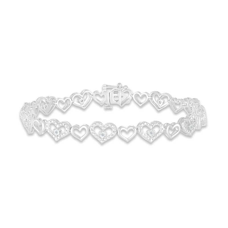 Main Image 1 of Diamond Heart Bracelet 1/10 ct tw Round-cut Sterling Silver 7.25"