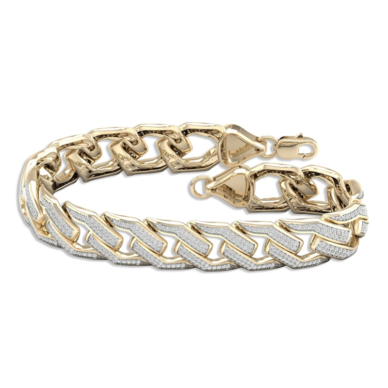 Main Image 1 of Men's Diamond Angled Curb Bracelet 10K Yellow Gold 8.5"