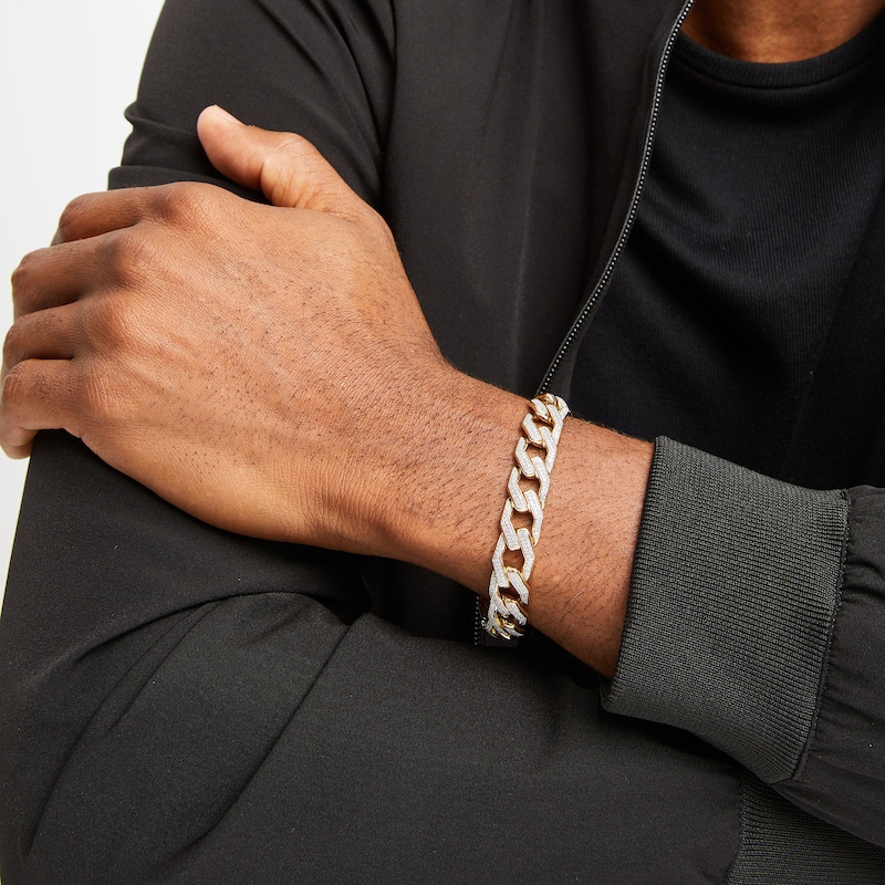 Main Image 3 of Men's Diamond Angled Curb Bracelet 10K Yellow Gold 8.5"