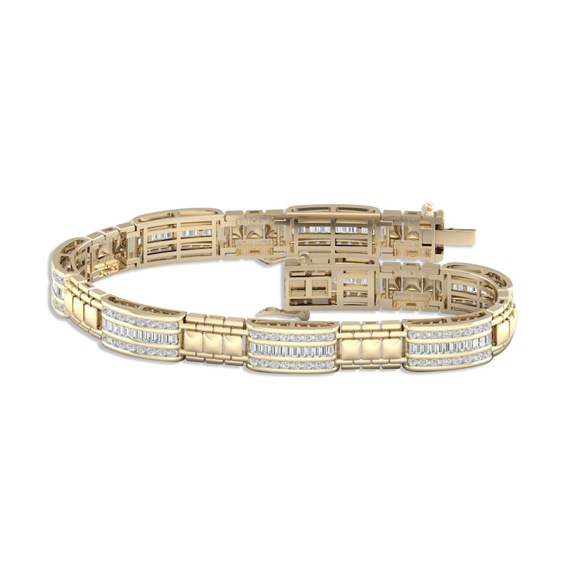 Main Image 1 of Men's Link Bracelet 3 ct tw Baguette & Round-cut 10K Yellow Gold 8.5"