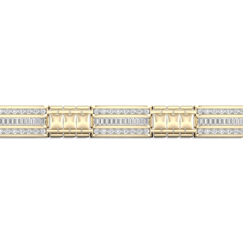 Main Image 2 of Men's Link Bracelet 3 ct tw Baguette & Round-cut 10K Yellow Gold 8.5"