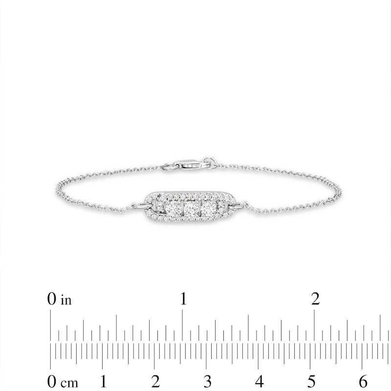 Main Image 3 of Diamond Three-Stone Bracelet 1/2 ct tw Round-cut 10K White Gold 7"