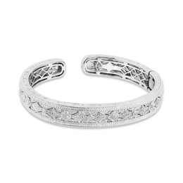 Diamond Cuff Bangle Bracelet 1/4 ct tw Round-cut Sterling Silver 7.25&quot;