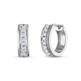 Men's Diamond Huggie Hoop Earrings 1/3 ct tw Round-cut 10K White Gold