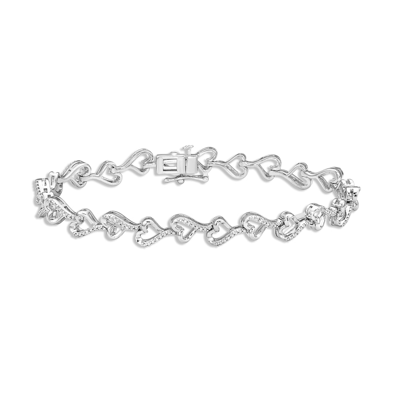 Main Image 1 of Diamond Heart Link Bracelet 1/10 ct tw Round-cut Sterling Silver 7"