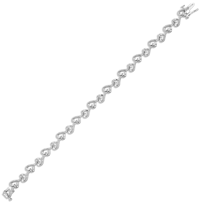 Main Image 3 of Diamond Heart Link Bracelet 1/10 ct tw Round-cut Sterling Silver 7"
