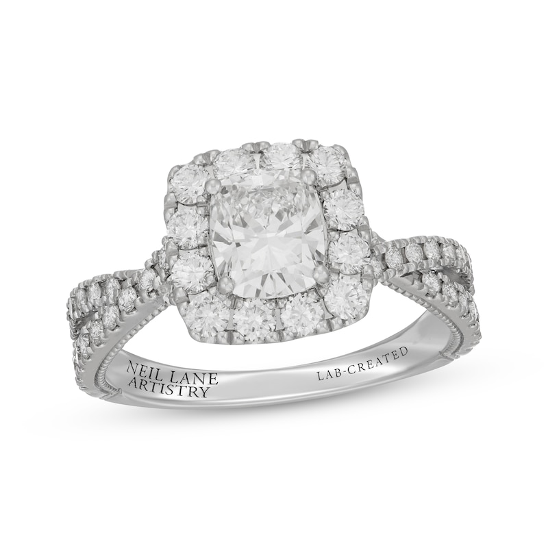Main Image 1 of Neil Lane Artistry Cushion-Cut Lab-Grown Diamond Engagement Ring 1-7/8 ct tw 14K White Gold