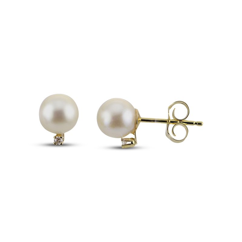 Cultured Pearl & Diamond Stud Earrings 1/20 ct tw Round-cut 14K Yellow Gold