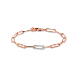 Diamond Paperclip Bracelet 1/6 ct tw Round-cut 14K Rose Gold-Plated Sterling Silver 7.25&quot;