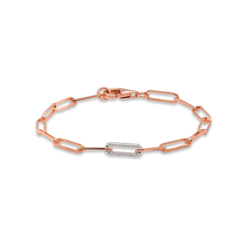 Diamond Paperclip Bracelet 1/6 ct tw Round-cut 14K Rose Gold-Plated Sterling Silver 7.25"