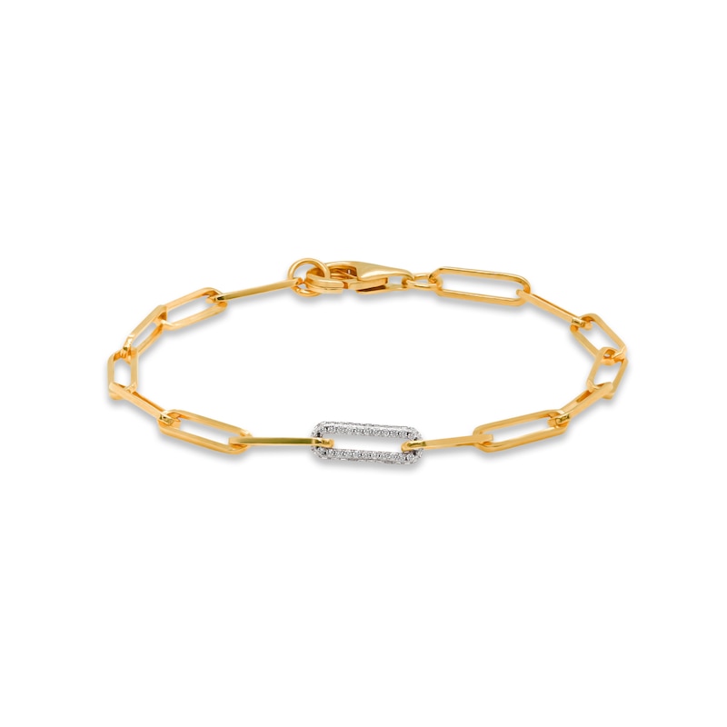 Main Image 1 of Diamond Paperclip Bracelet 1/6 ct tw Round-cut 14K Yellow Gold-Plated Sterling Silver 7.25"