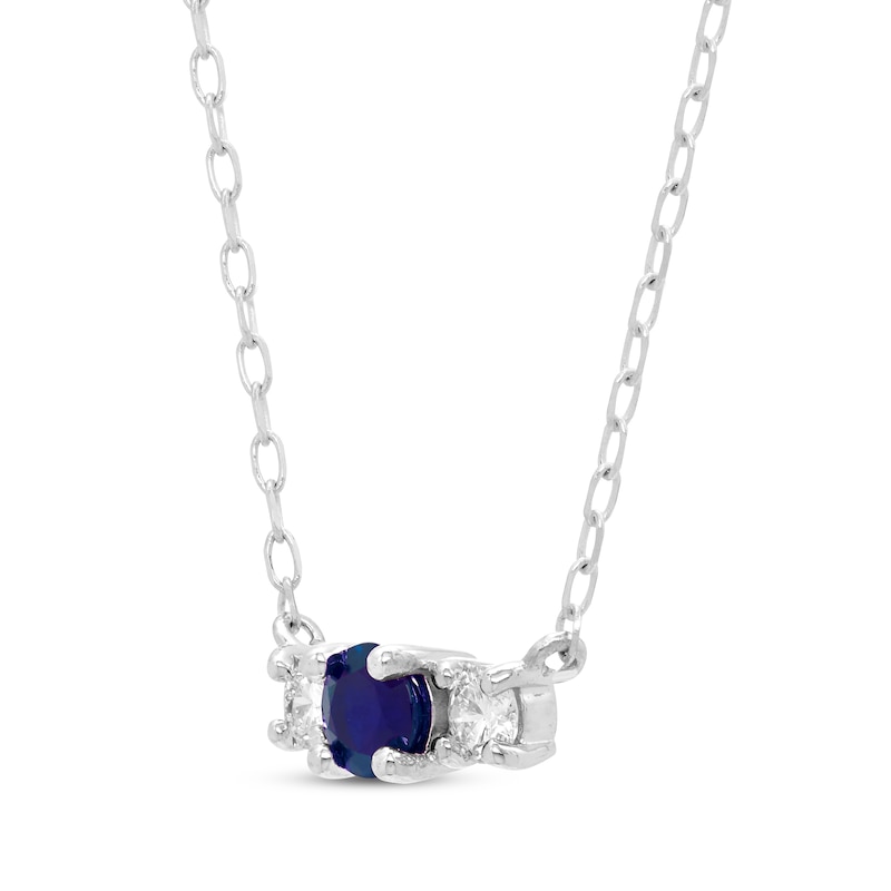 Main Image 2 of Blue Sapphire & Diamond Three-Stone Necklace 1/8 ct tw 10K White Gold 18