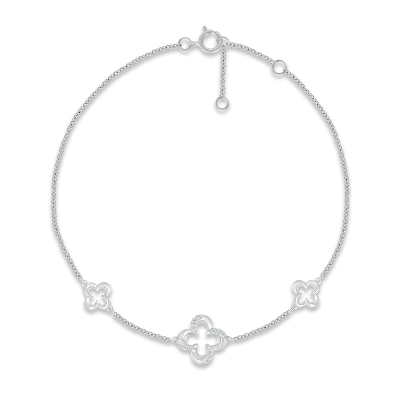 Main Image 1 of Diamond Open Clover Station Bracelet Sterling Silver 7"