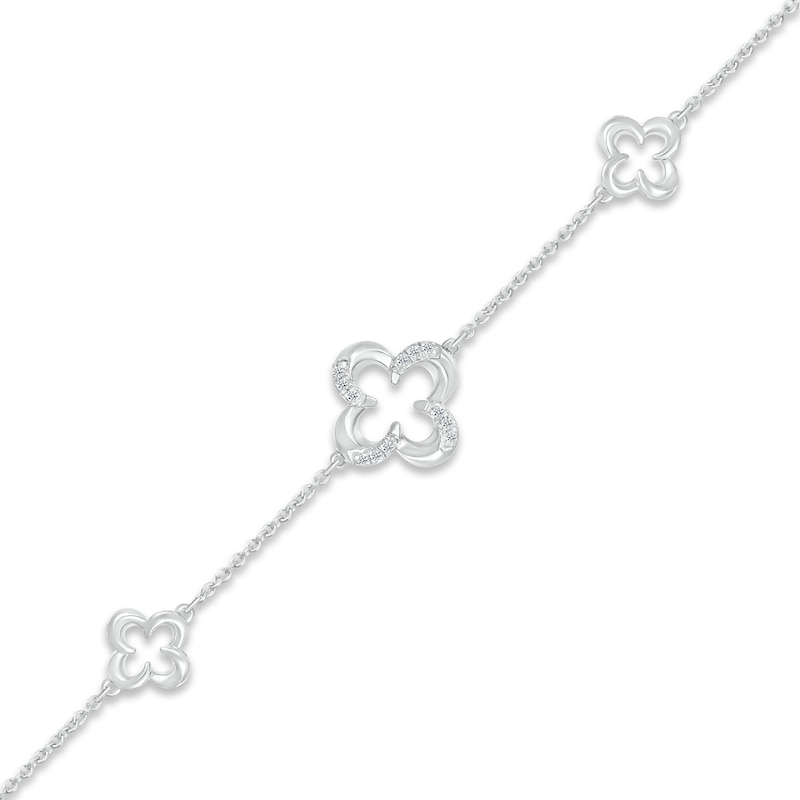 Main Image 2 of Diamond Open Clover Station Bracelet Sterling Silver 7"