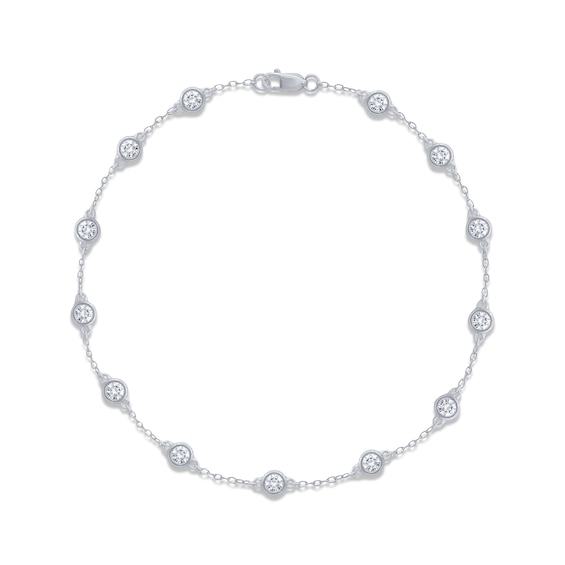 Diamond Bezel Station Bracelet 1 ct tw 14K White Gold 7"