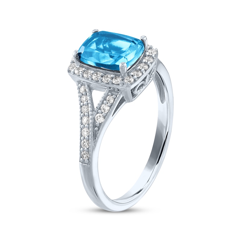 Cushion-Cut Sky Blue Topaz & Round White Lab-Created Sapphire Ring Sterling Silver