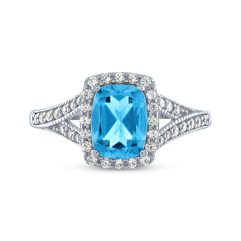 Cushion-Cut Sky Blue Topaz & Round White Lab-Created Sapphire Ring Sterling Silver