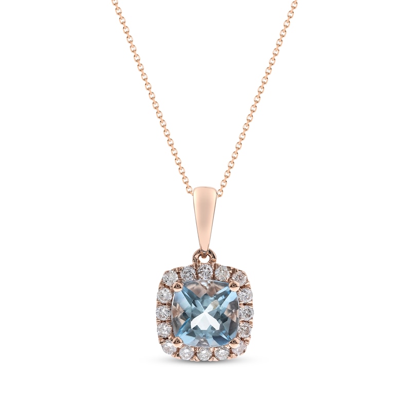 Cushion-Cut Aquamarine & Diamond Necklace 1/6 ct tw 10K Rose Gold 18”