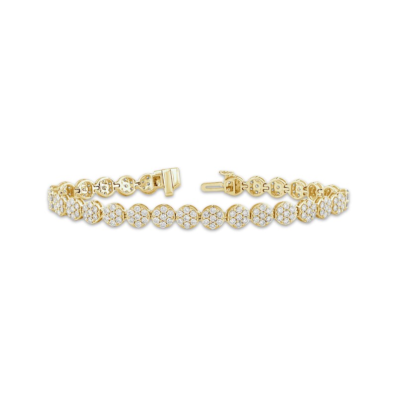 Diamond Cluster Circle Link Bracelet 4 ct tw 14K Yellow Gold 7.25"