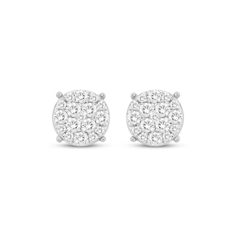Men's Multi-Diamond Circle Stud Greek Key Earrings 1/2 ct tw 10K White Gold
