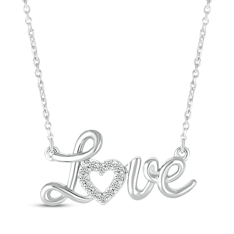 Main Image 1 of Diamond "Love" Necklace 1/20 ct tw Sterling Silver 18”