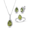 Thumbnail Image 0 of Pear-Shaped Peridot & Round-Cut White Lab-Created Sapphire Stud Earrings, Necklace & Ring Gift Set Sterling Silver 18" - Size 7