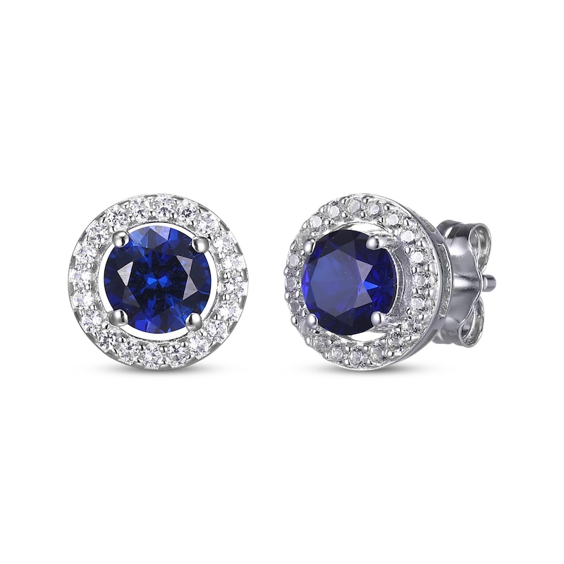 Round-Cut Blue & White Lab-Created Sapphire Stud & Hoop Earrings Gift Set Sterling Silver