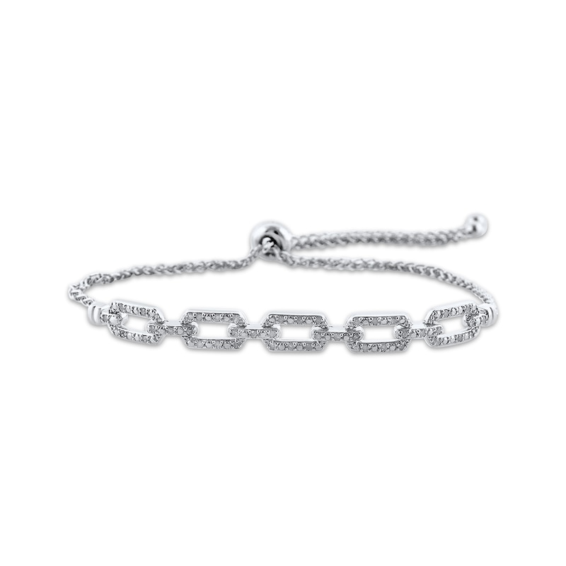 Main Image 1 of Round-Cut Diamond Paperclip Bolo Bracelet 1/4 ct tw Sterling Silver 9.5"