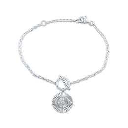 Round-Cut Evil Eye Charm Toggle Bracelet 1/10 ct tw Sterling Silver 7.25"
