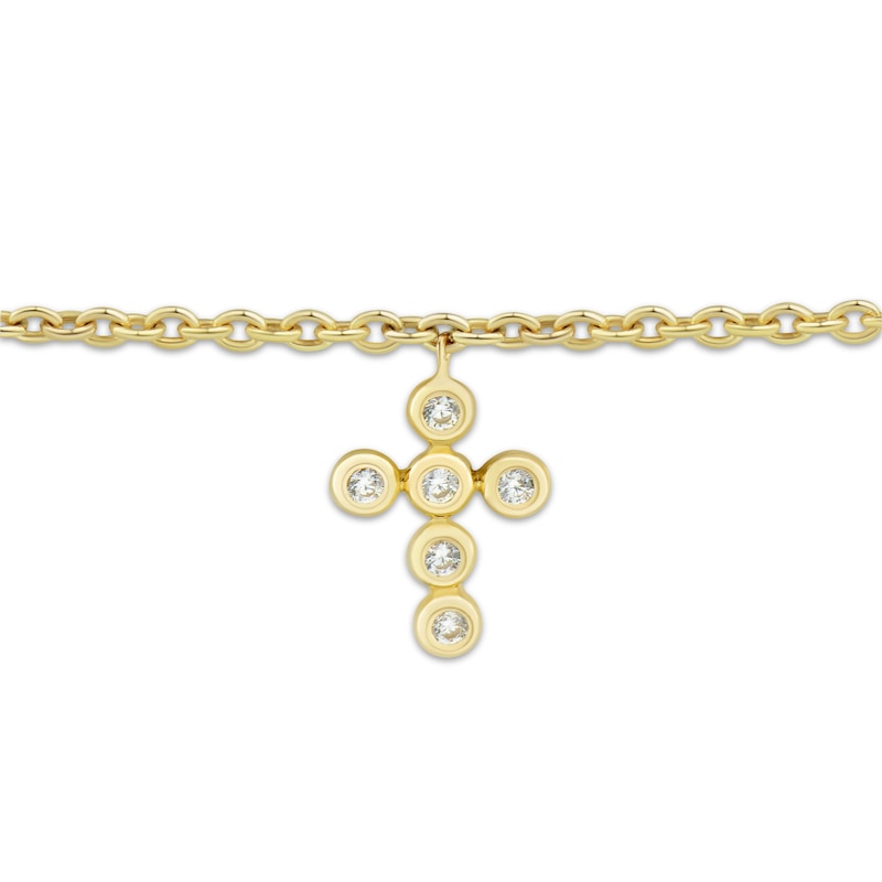 Round-Cut Diamond Cross Drop Anklet 1/10 ct tw 10K Yellow Gold 10"