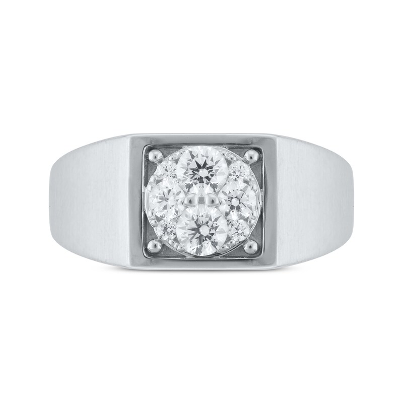 Men’s Round-Cut Diamond Signet-Style Ring 1 ct tw 14K White Gold
