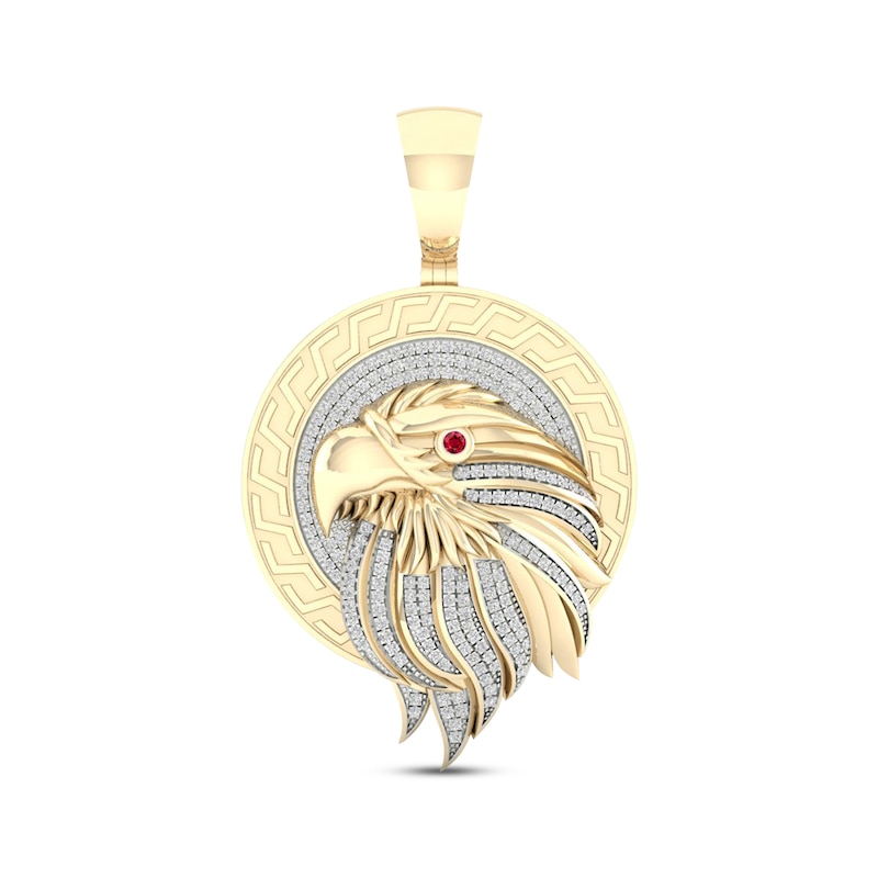 Main Image 1 of Men's Diamond & Lab-Created Ruby Eagle Head Medallion Charm 1/2 ct tw 10K Yellow Gold
